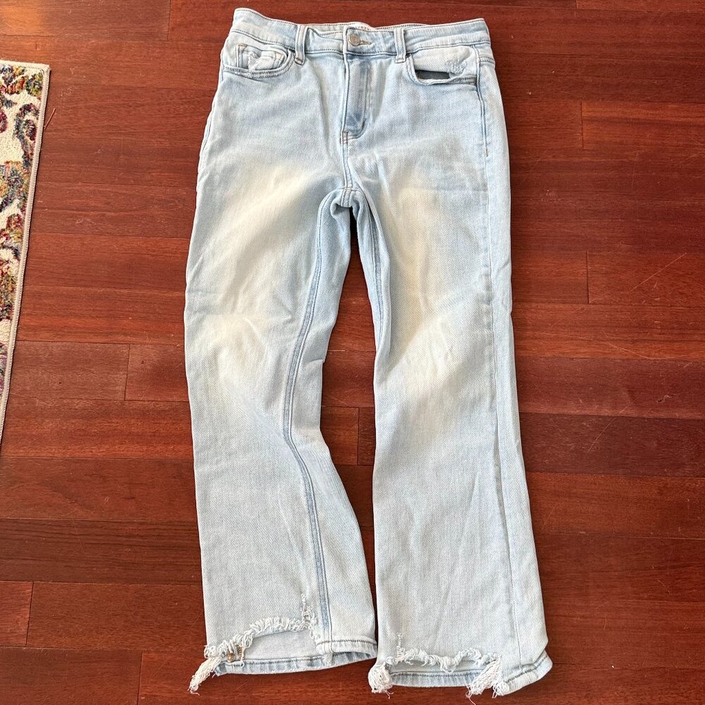 light wash slim jeans with slight flare